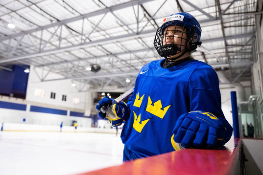 Ebba Hedqvist of Sweden at a practice session the 2023 IIHF