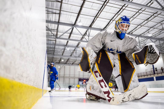 Goaltender Emma Söderberg of Sweden at a practice session