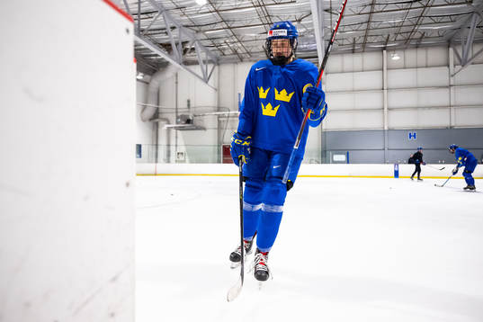 Annie Silén of Sweden at a practice session the 2023 IIHF