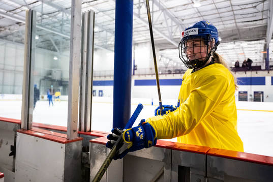 Lova Blom of Sweden at a practice session the 2023 IIHF