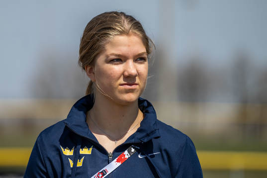 Ebba Hedqvist of Sweden at a practice session the 2023 IIHF