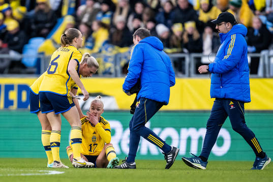 Caroline Seger of Sweden recieves medical attention