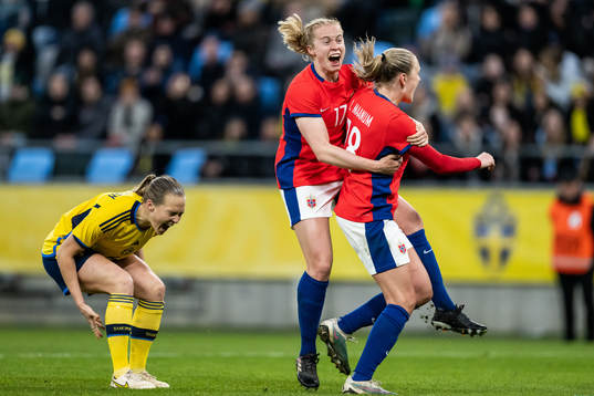 Frida Maanum of Norway scores 3-3 and celebrates with Julie