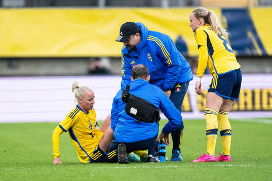 Caroline Seger of Sweden receives medical treatment