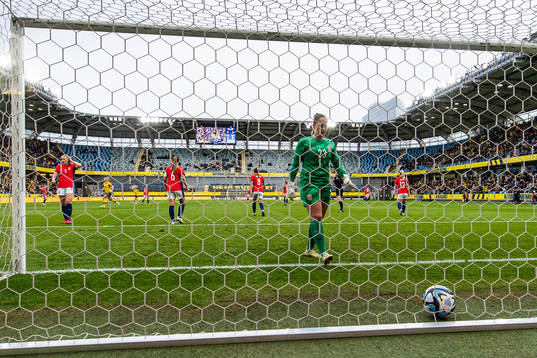 Goalkeeper Aurora Mikalsen of Norway looks dejected