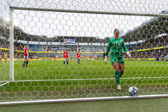 Goalkeeper Aurora Mikalsen of Norway looks dejected