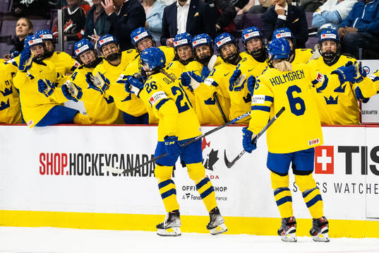 Hanna Olsson of Sweden celebrates with teammates