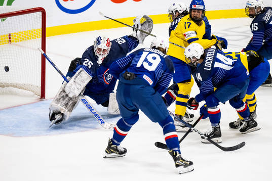 goaltender Caroline Lambert of France as Lina Ljungblom of
