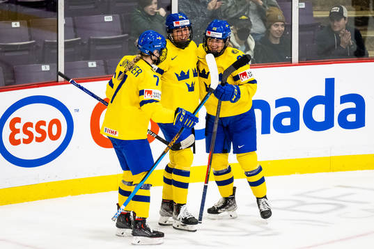 Hanna Olsson of Sweden celebrates with teammates
