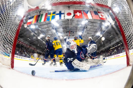 Goaltender Caroline Lambert of France as Lina Ljungblom of
