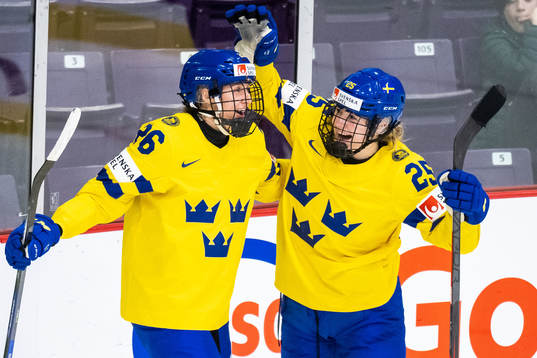 Hanna Olsson and Lina Ljungblom of Sweden celebrate