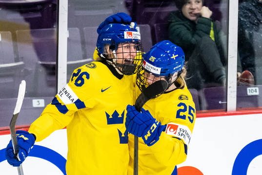 Hanna Olsson and Lina Ljungblom of Sweden celebrate