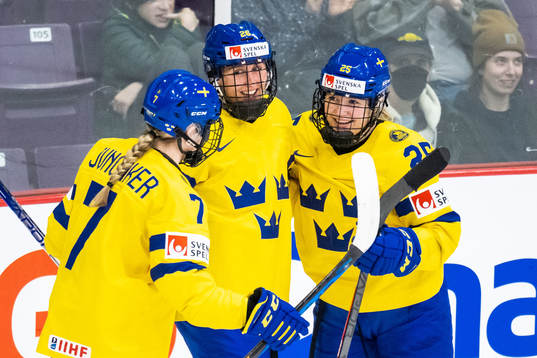 Hanna Olsson and Lina Ljungblom of Sweden celebrate
