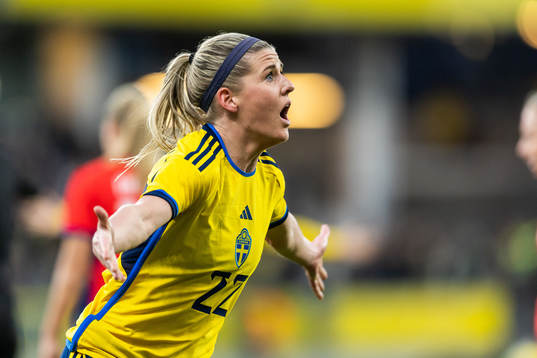 Olivia Schough of Sweden celebrates