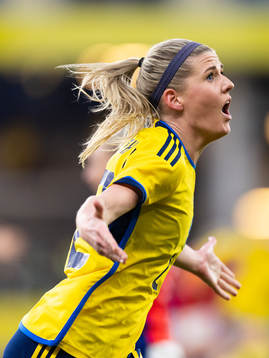 Olivia Schough of Sweden celebrates scoring 3-2