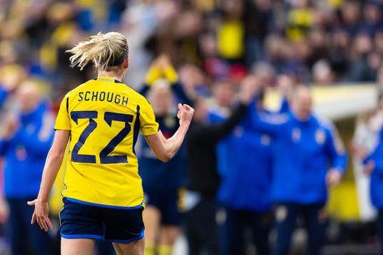 Olivia Schough of Sweden celebrates scoring 3-2
