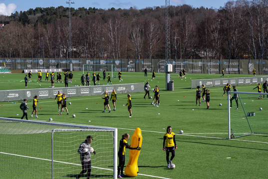 Dam- och herrlaget tränar bredvid varandra på Gothia Park