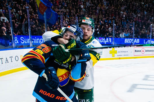 Djurgårdens Liam Öhgren och Björklövens Scott Pooley i