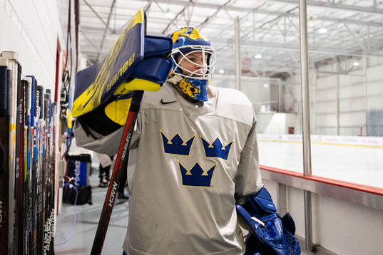 Goaltender Sara Grahn  of Sweden at a practice session