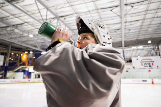 Goaltender Tindra Holm of Sweden at a practice session
