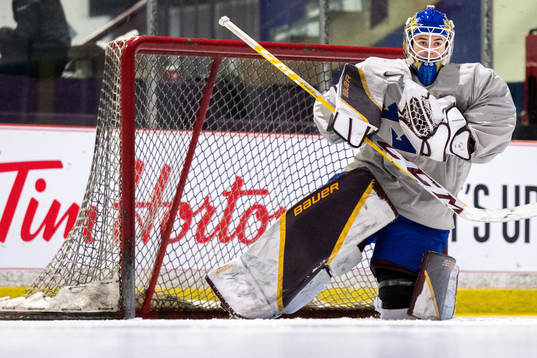 Goaltender Emma Söderberg of Sweden at a practice session