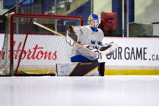 Goaltender Emma Söderberg of Sweden at a practice session
