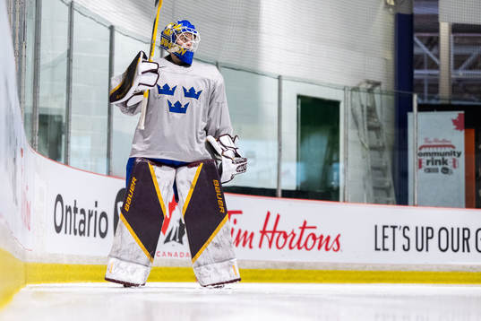 Goaltender Emma Söderberg of Sweden at a practice session