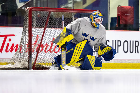 Goaltender Sara Grahn  of Sweden at a practice session