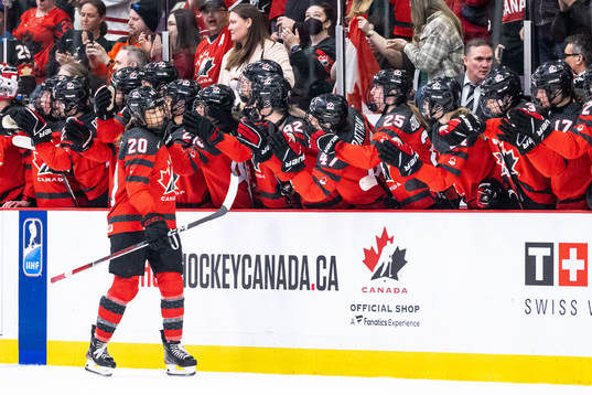 Sarah Nurse of Canada celebrates scoring 2-0