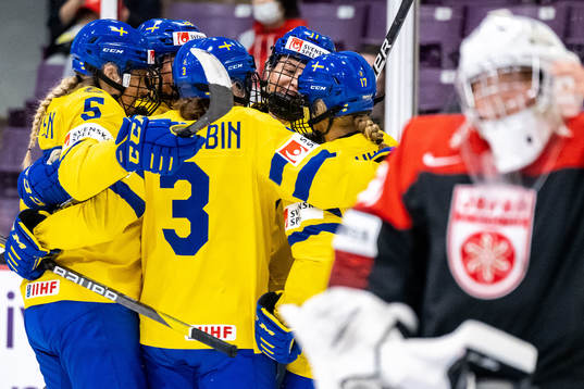Josefin Bouveng of Sweden celebrates scoring 0-1 with team