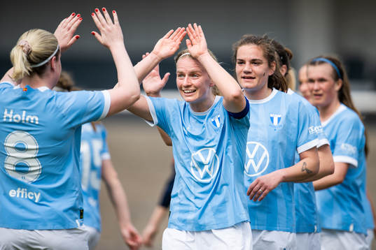 Malmö FFs Amanda Kander och Rebecka Holm jublar