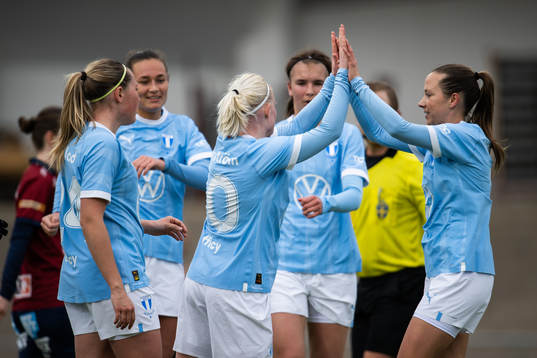 Malmö FFs Melina Skarström och Cornelia Lindgren  jublar