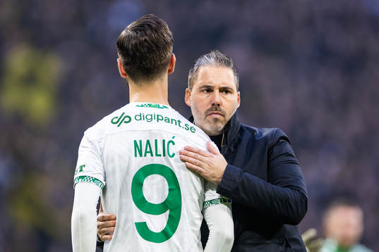 Hammarbys Adi Nalic och tränare Marti Cifuentes deppar