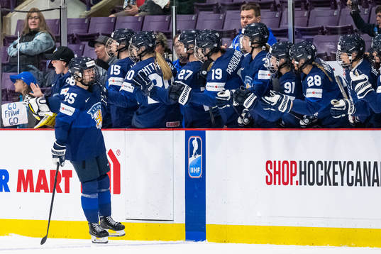 Kiira Yrjanen of Finland celebrates scoring 2-1