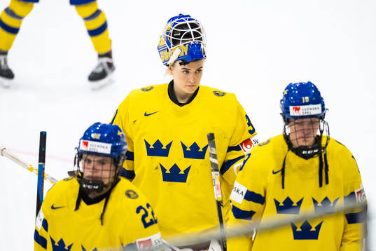 Goaltender Emma Söderberg of Sweden looks dejected