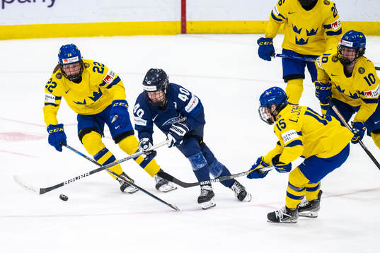 Hanna Thuvik and Lisa Johansson of Sweden and Noora Tulus