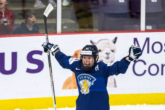 Noora Tulus of Finland celebrates scoring 1-1