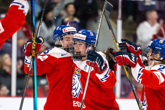 Denisa Krizova and Michaela Pejzlova celebrate scoring 2-1