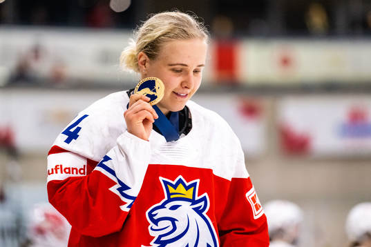 Dominika Laskova of Czech Republic celebrates