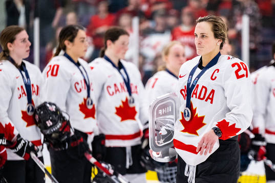 Marie-Philip Poulin of Canada looks dejected