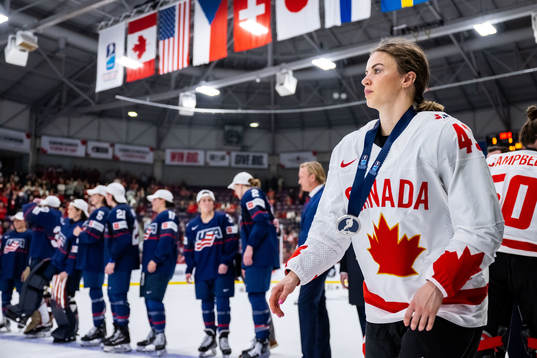 Kristin Oneill of Canada looks dejected