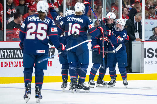 Caroline Harvey and Cayla Barnes of USA celebrate
