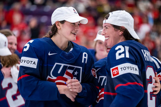 Megan Keller and Joy Dunne of USA celebrate
