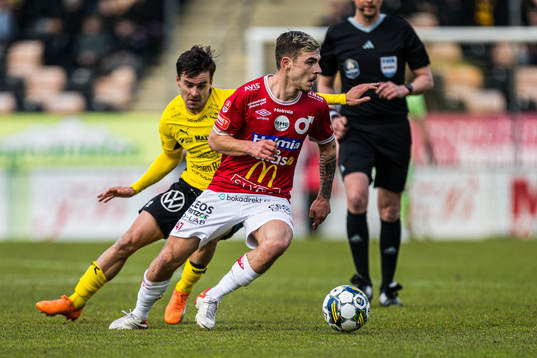 Degerfors Damjan Pavlovic och Mjällbys Jesper Gustavsson