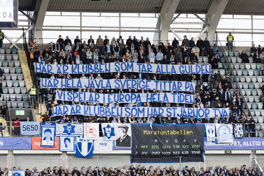 Malmö FFs supportrar med banderoller