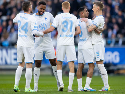 Malmö FFs Isaac Kiese Thelin jublar med lagkamrater