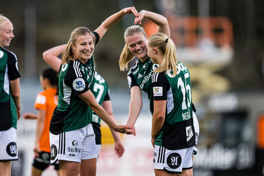 Cesilie Andreassen of Rosenborg celebrates with Mathilde