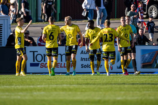 Elfsborgs Sveinn Guðjohnsen jublar med lagkamrater