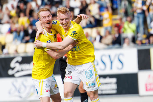 Falkenbergs Linus Borgström och Wilhelm Ärlig jublar