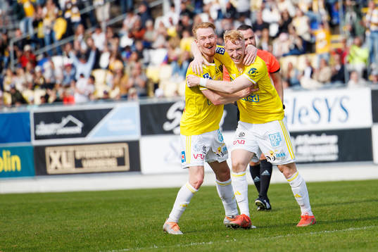 Falkenbergs Linus Borgström och Wilhelm Ärlig jublar